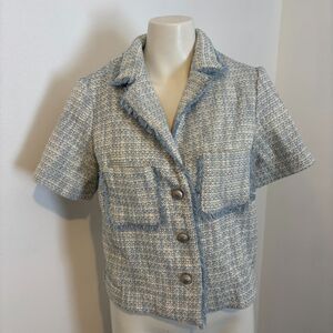 Joie size Medium Light Blue Pastel Tweed Coquette Spring Short Sleeve Blazer